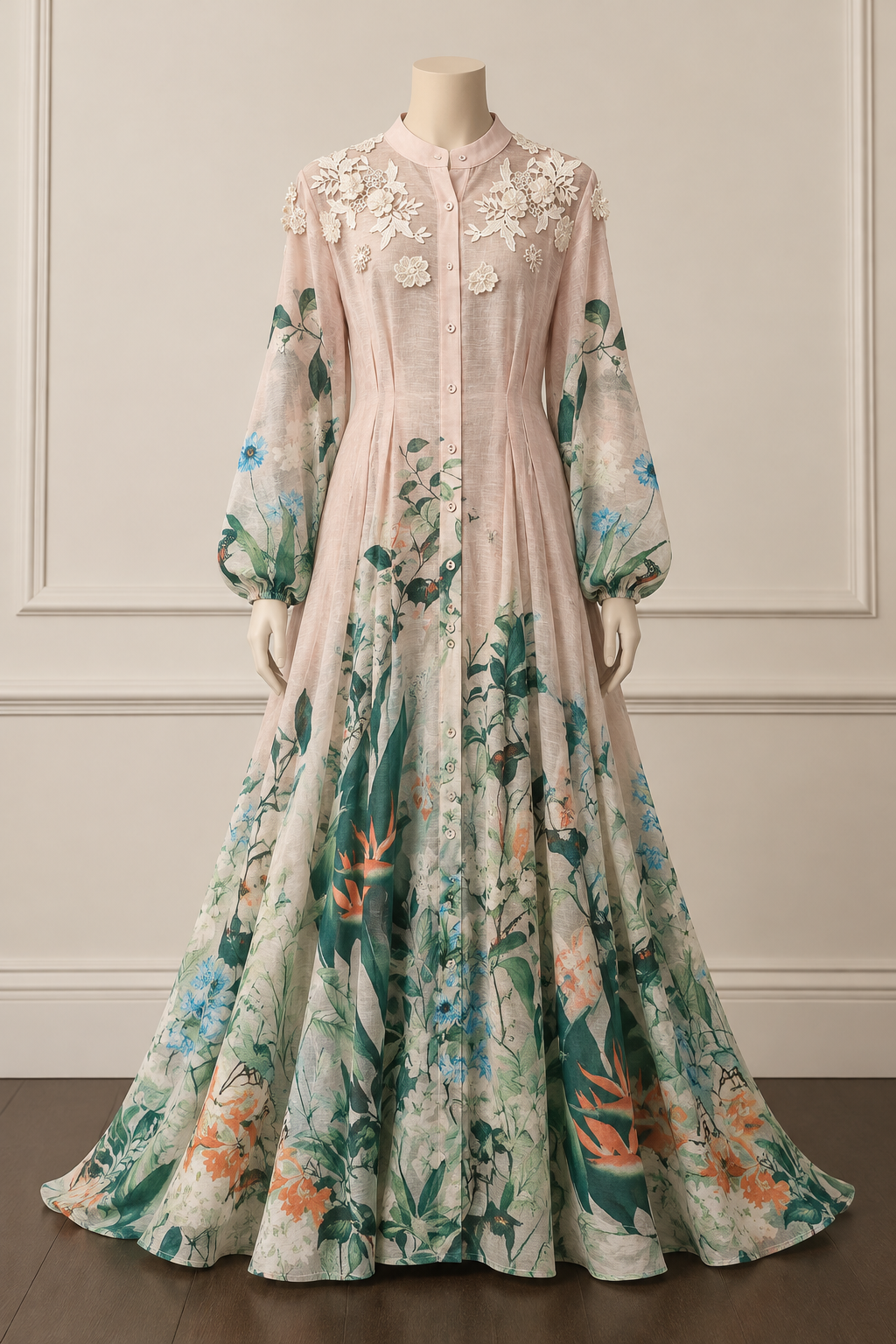Mustard Floral Printed Flared Gown