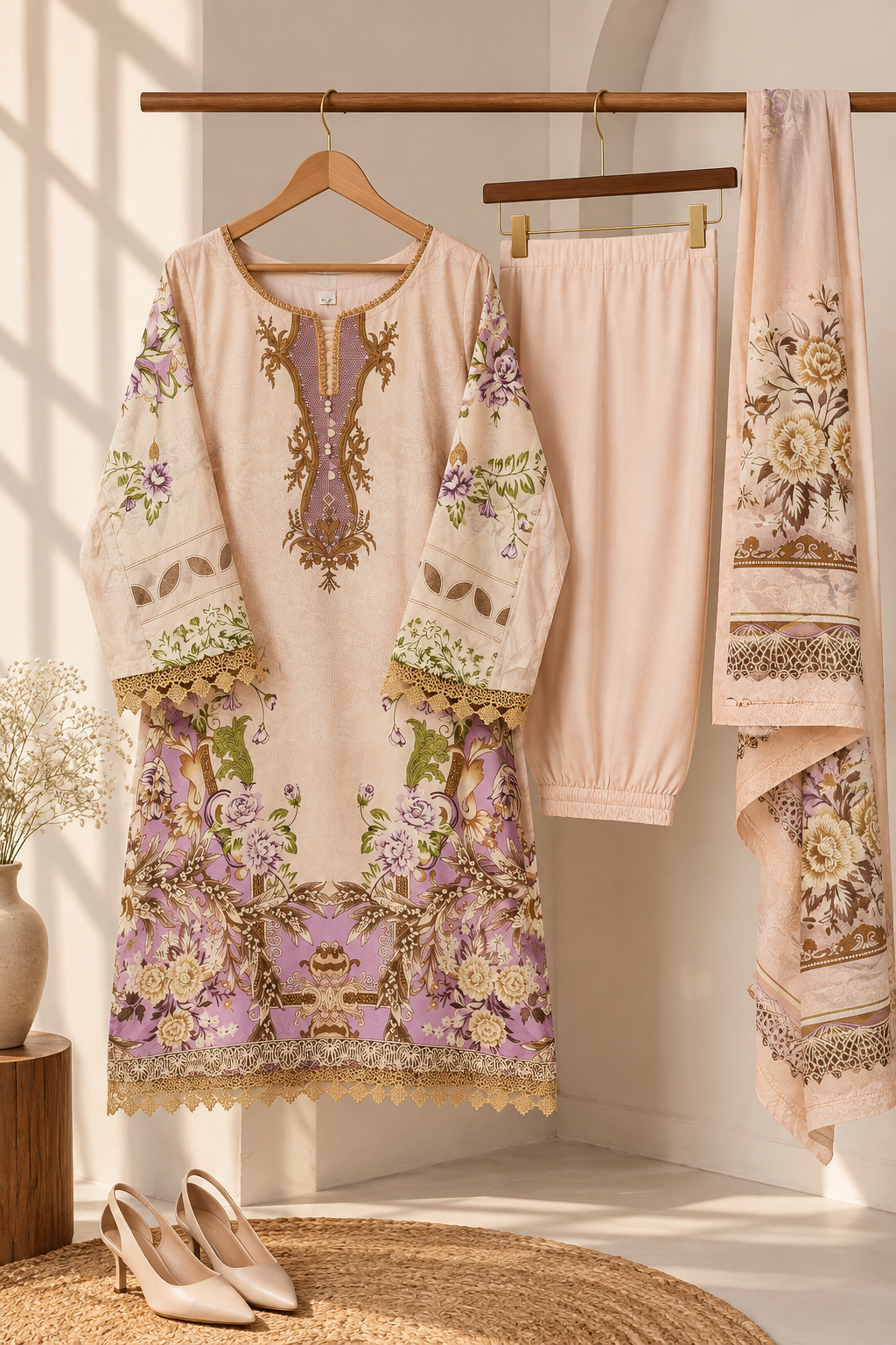 Blush Pink Floral Kurta Set