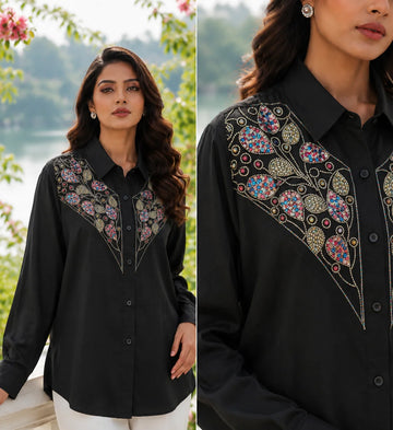 Western Top – Designer Shirts for Women : Embellished Western Black