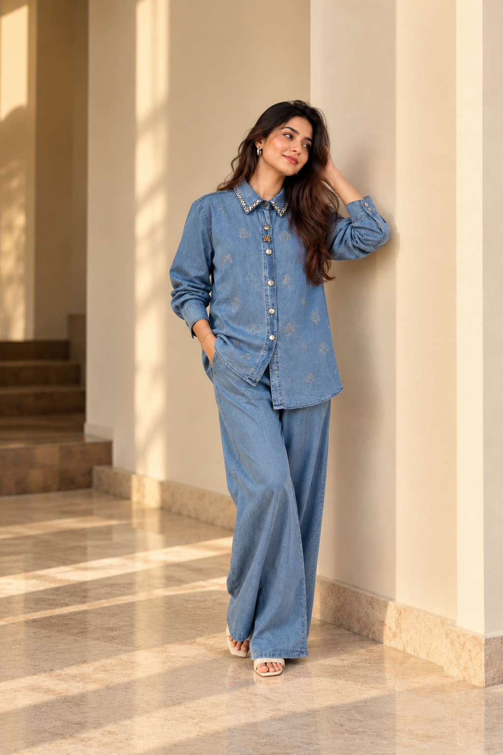 Denim Blue Embellished Co-ord Set