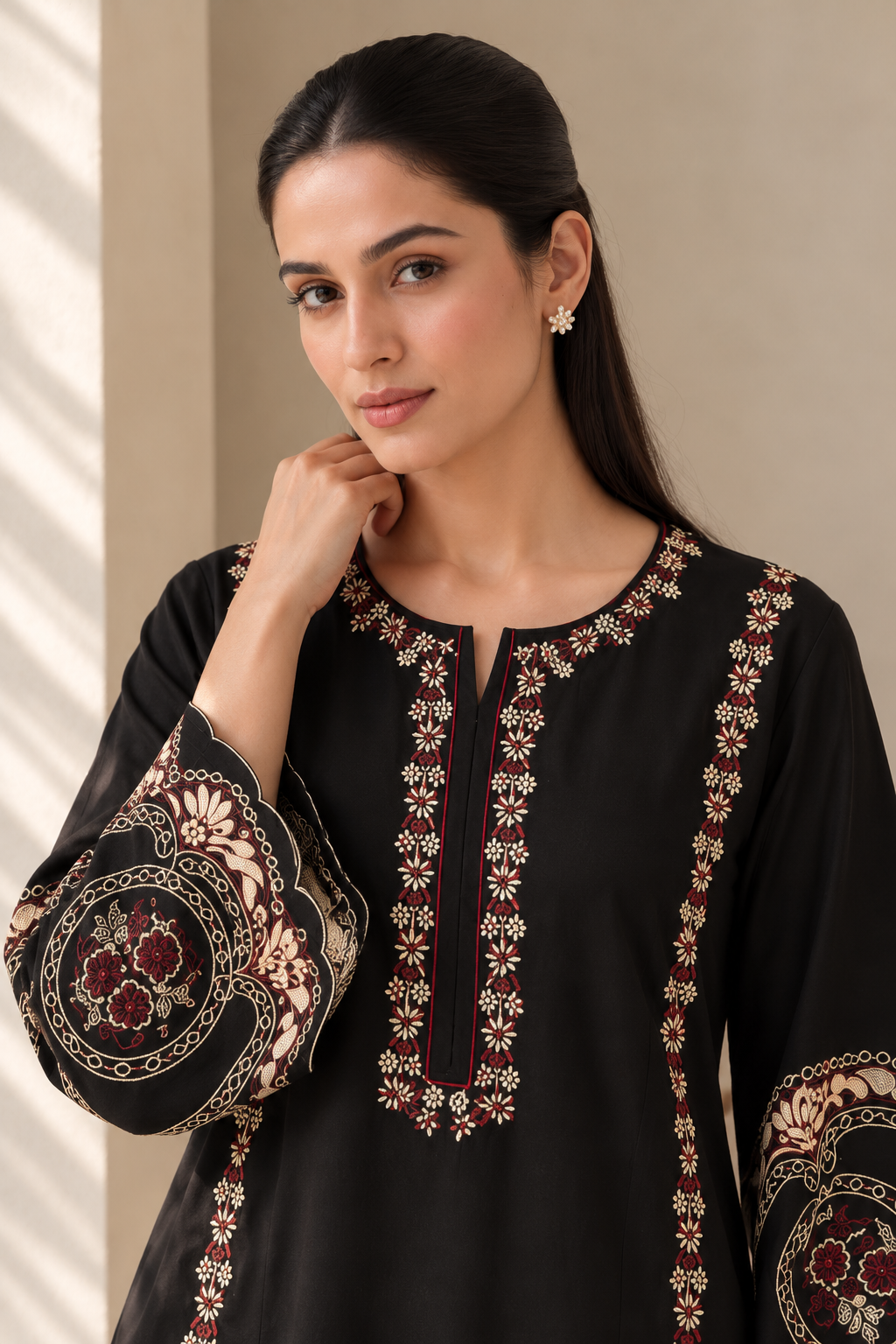 Elegant Black Embroidered Kurta Palazzo Set