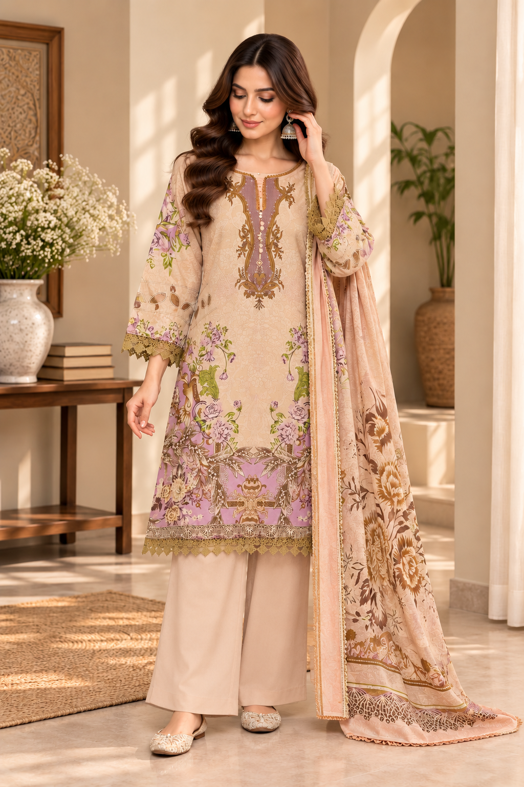 Blush Pink Floral Kurta Set