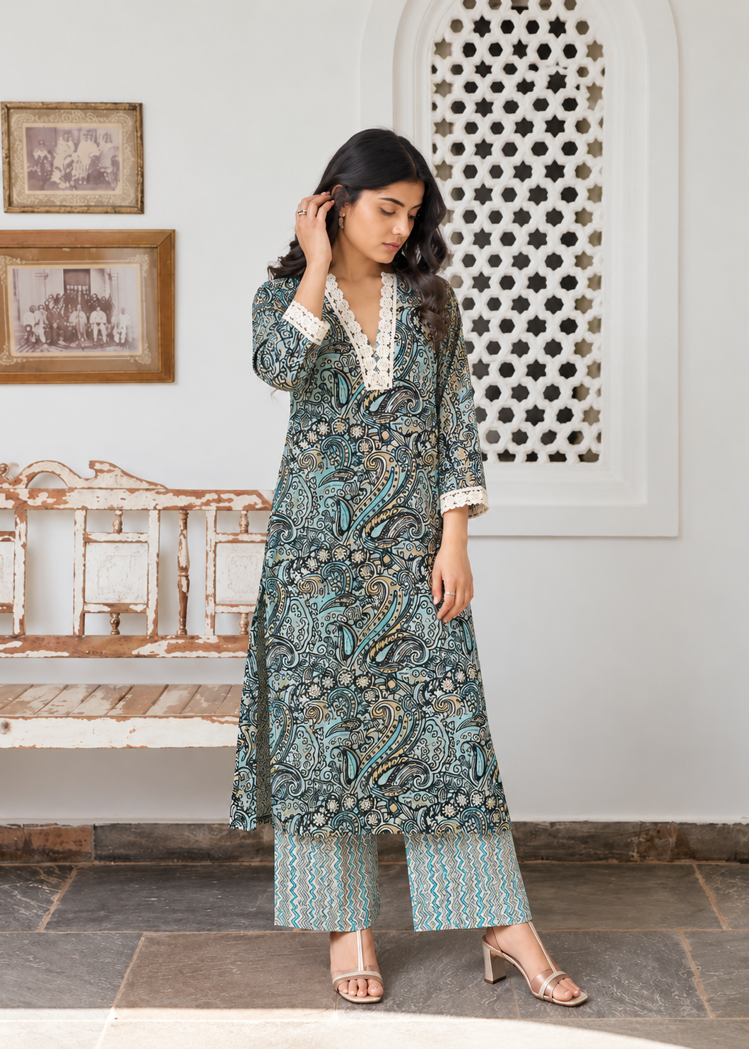 Blue Printed Cotton 3-Piece Set