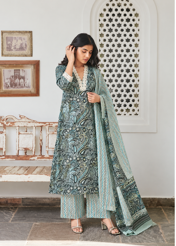 Blue Printed Cotton 3-Piece Set
