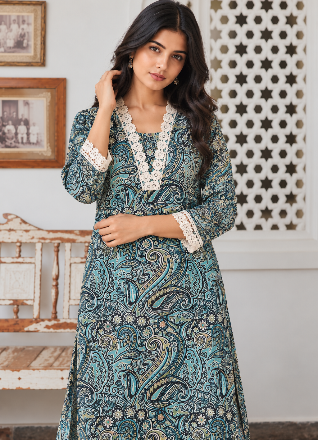 Blue Printed Cotton 3-Piece Set