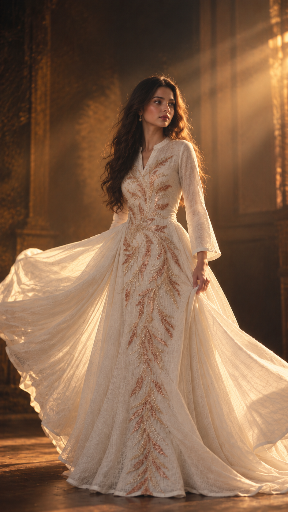 Elegant Ivory Embroidered Maxi Dress
