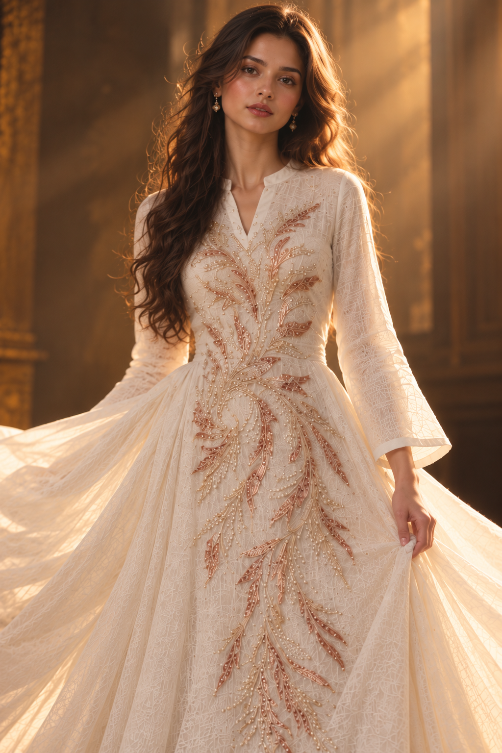 Elegant Ivory Embroidered Maxi Dress