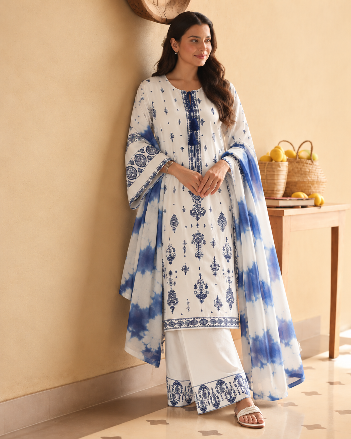 Ivory Blue Printed Palazzo Set