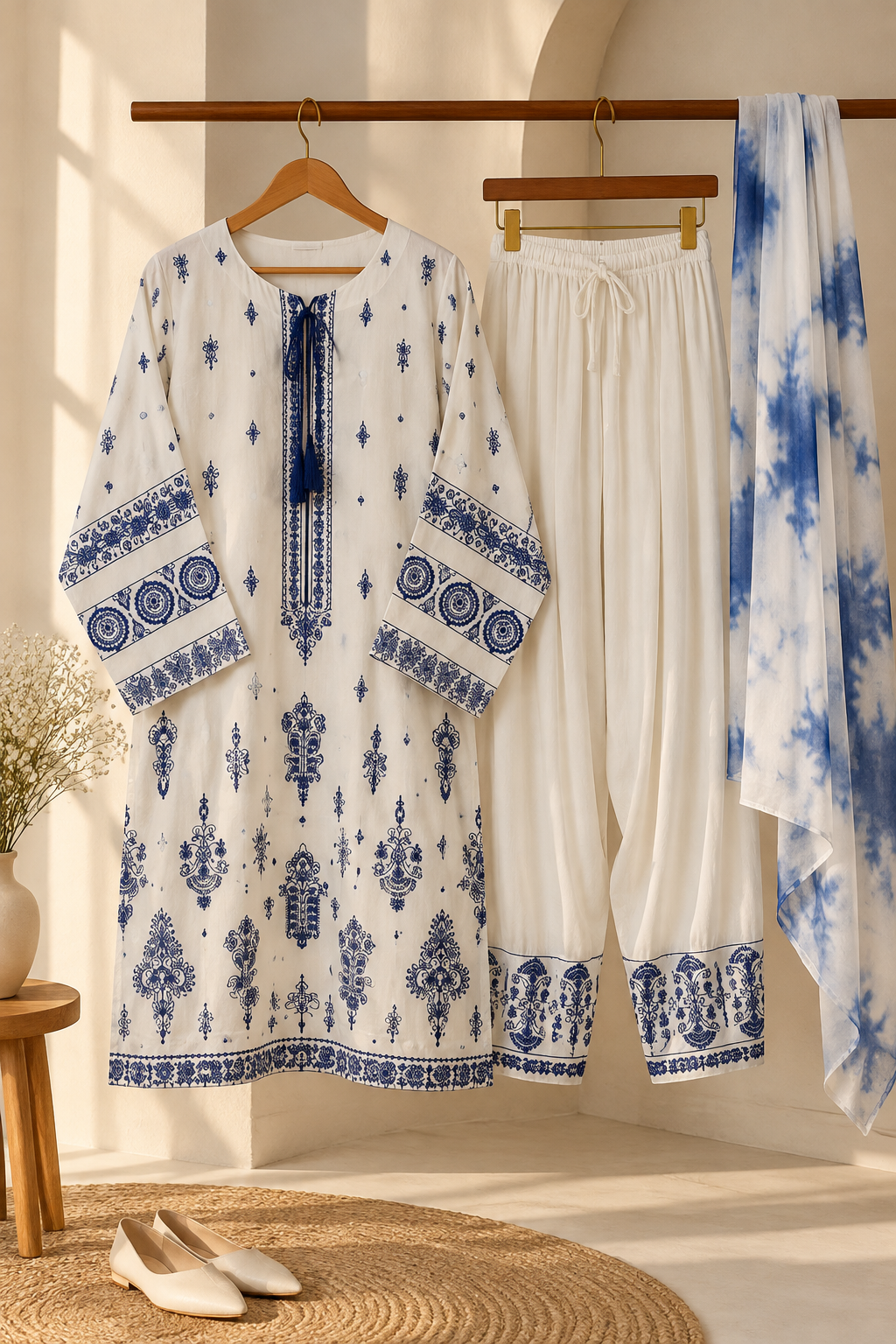 Ivory Blue Printed Palazzo Set