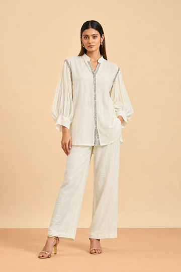 Ivory White Elegant Co-Ord Set with Embellished Detailing