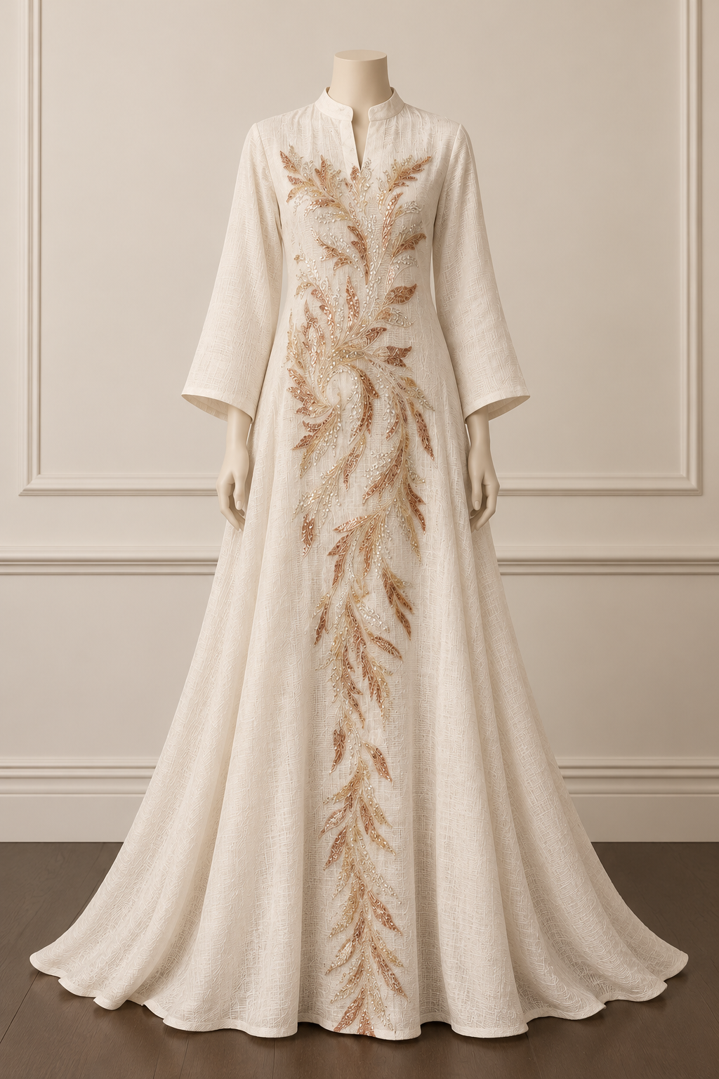 Elegant Ivory Embroidered Maxi Dress
