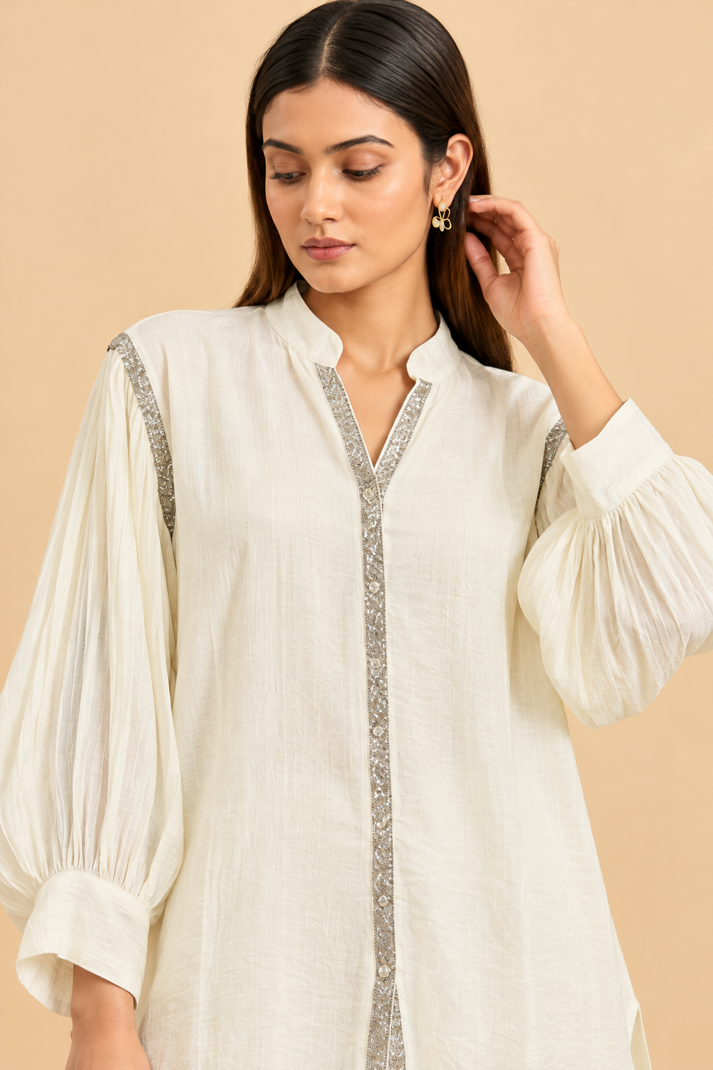 Ivory White Elegant Co-Ord Set with Embellished Detailing