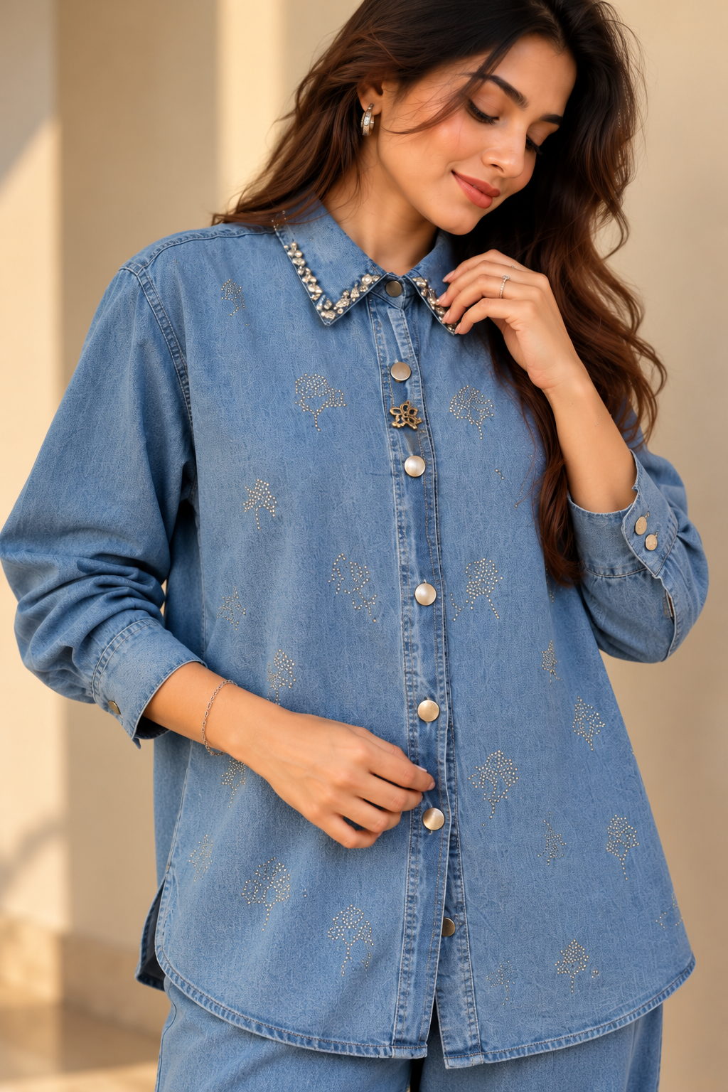 Denim Blue Embellished Co-ord Set