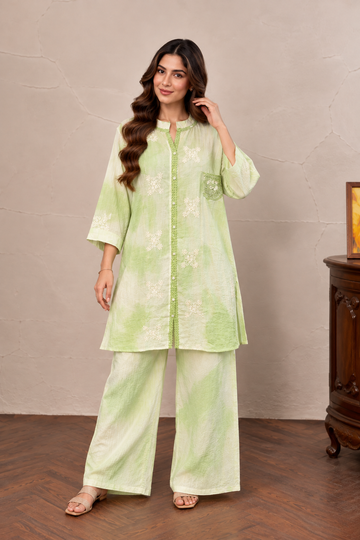 Pastel Green Tie-Dye Kurta Set with Pants