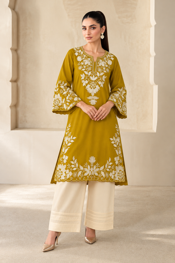 Elegant Mustard Yellow Embroidered Kurta Pant Set