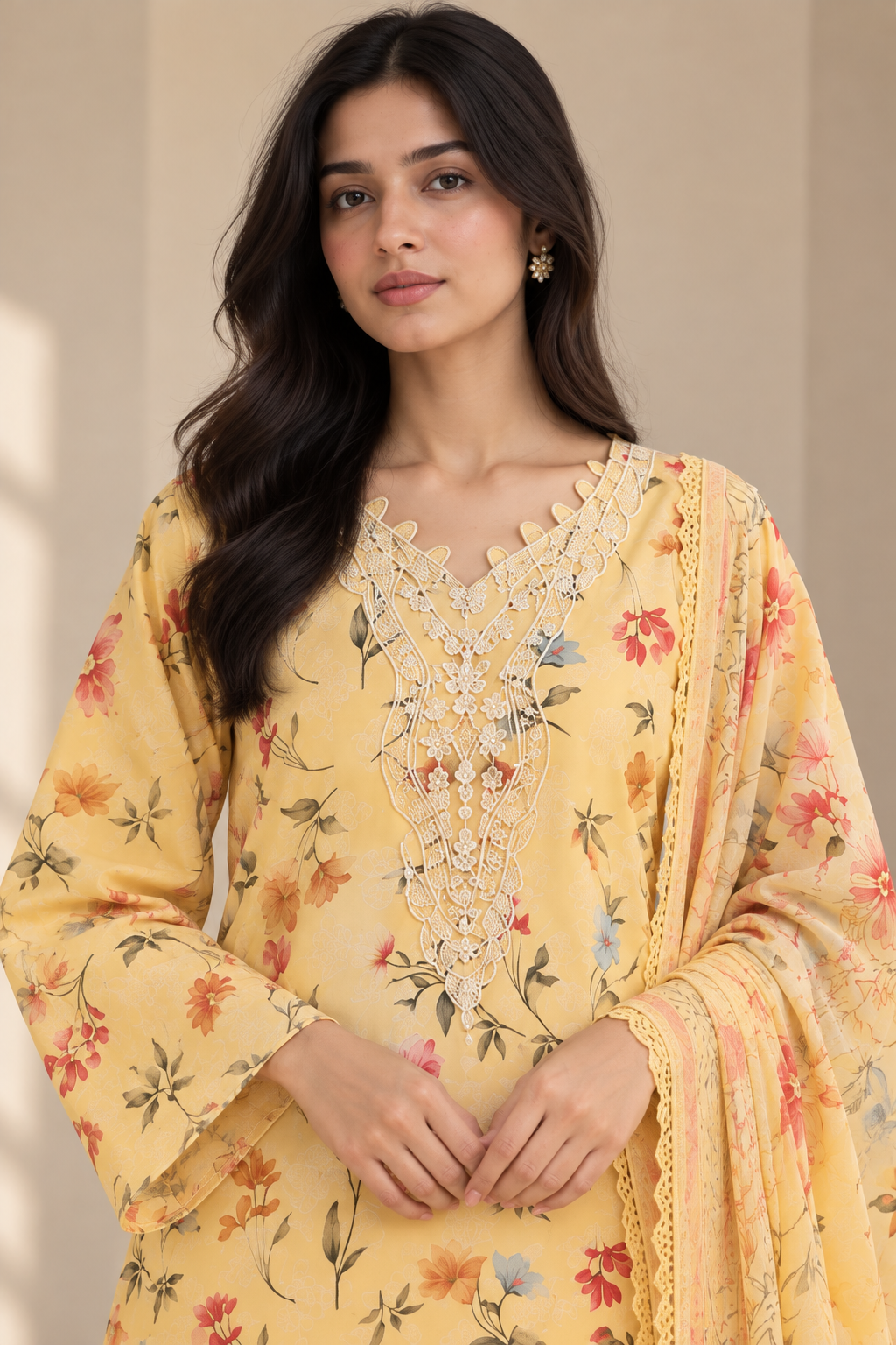 Yellow Floral Embroidered Kurta Set