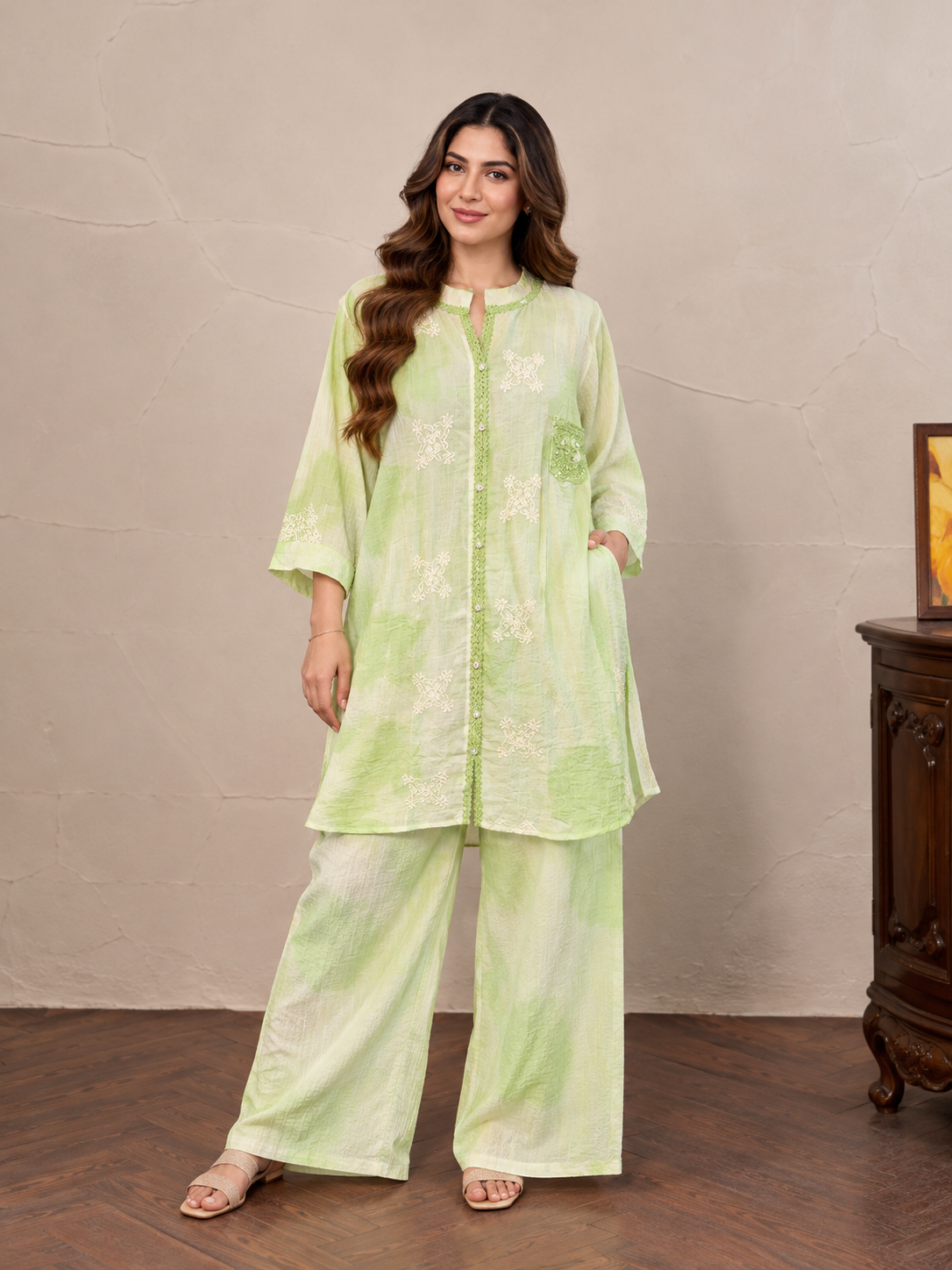 Pastel Green Tie-Dye Kurta Set with Pants