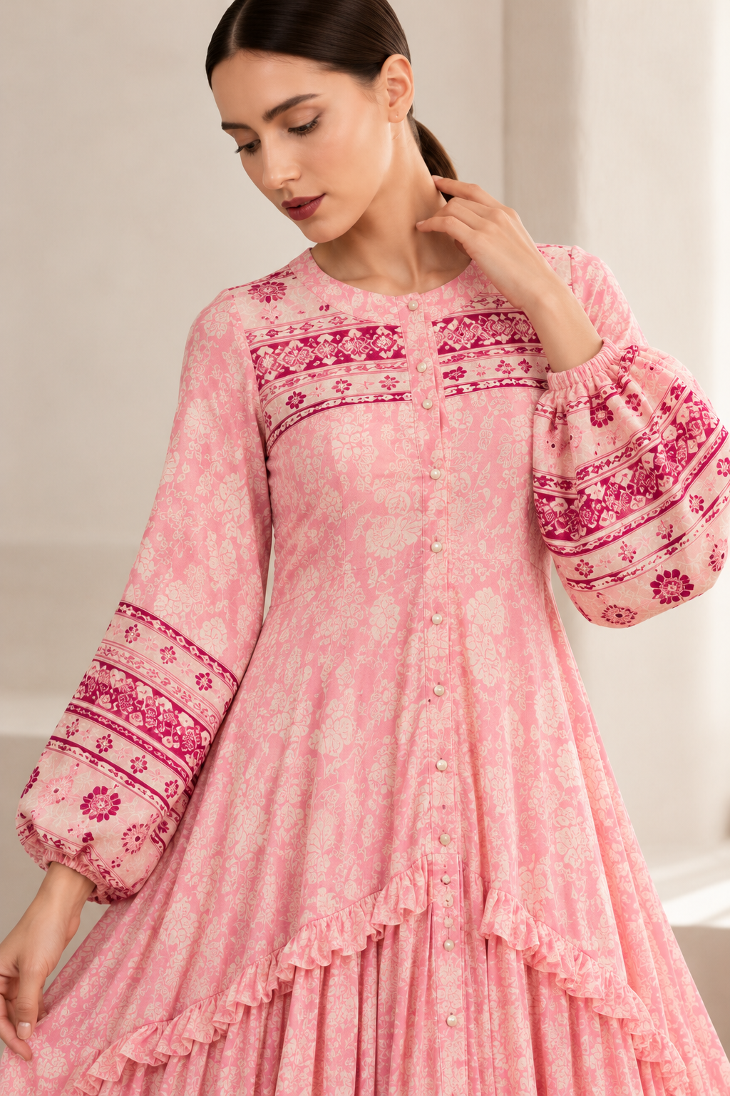 Pink Floral Printed Gown