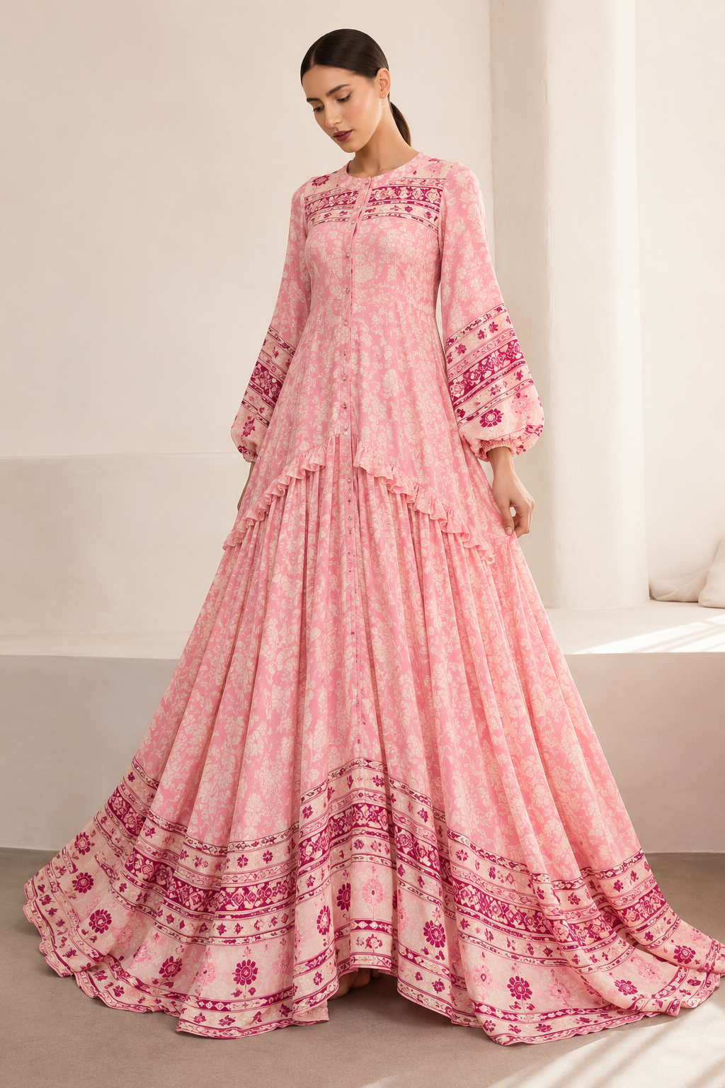 Pink Floral Printed Gown