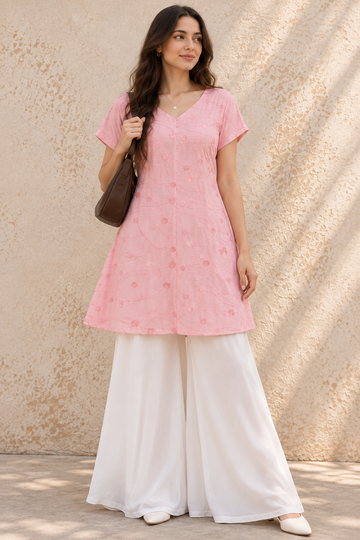 Pastel Pink Thread Work Midi Dress