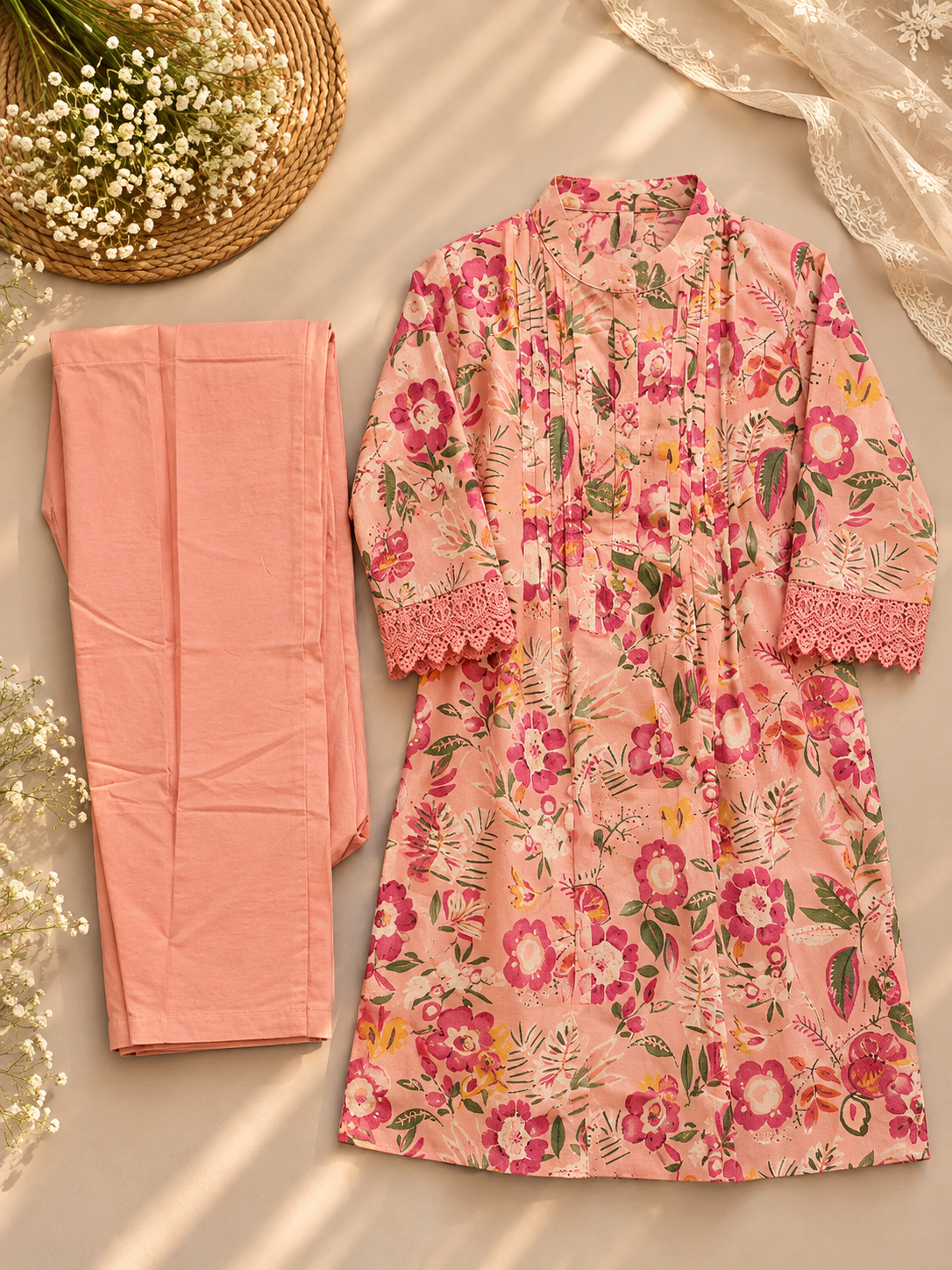 Pink Floral Cotton Co-ord Sets
