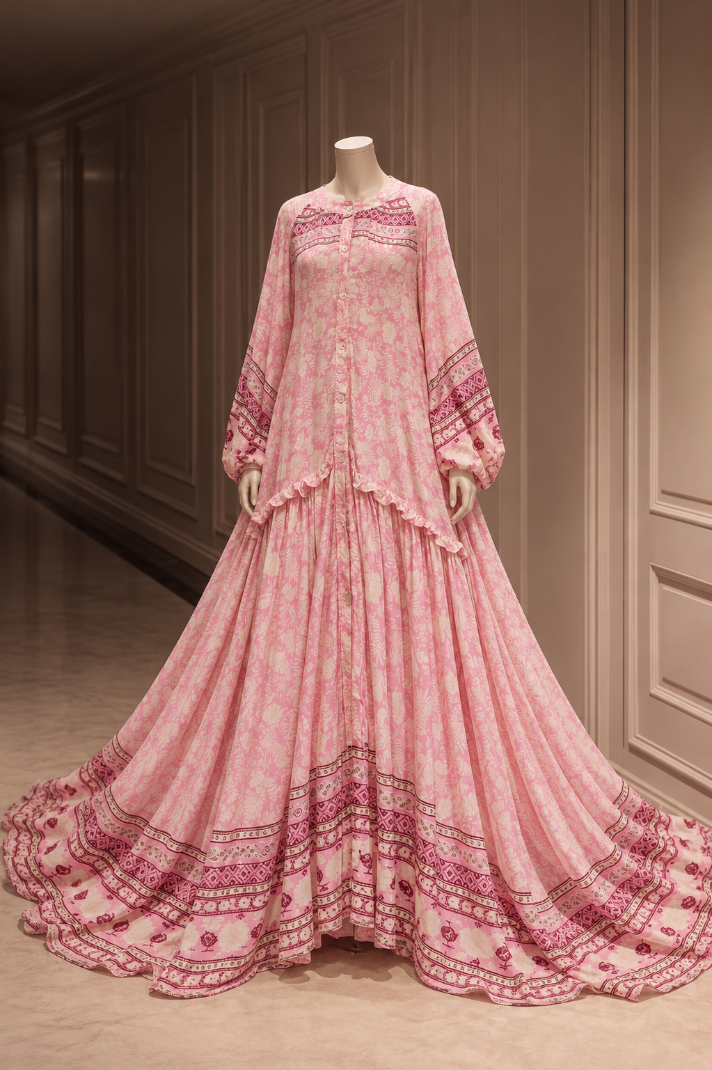 Pink Floral Printed Gown