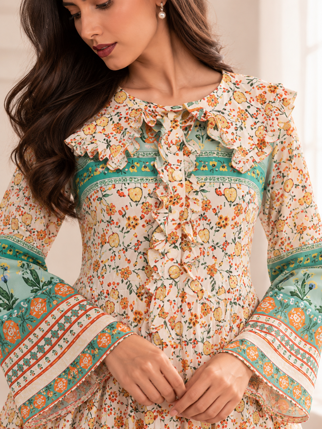 Floral Printed Ruffle Maxi Dress