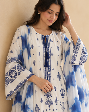 Ivory Blue Printed Palazzo Set