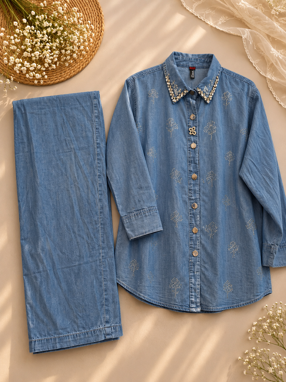 Denim Blue Embellished Co-ord Set