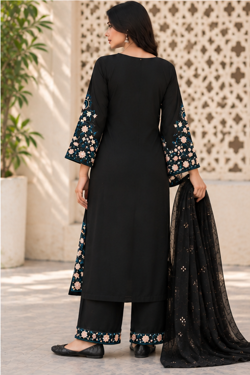 Black Embroidered Kurta Set with Dupatta for Women