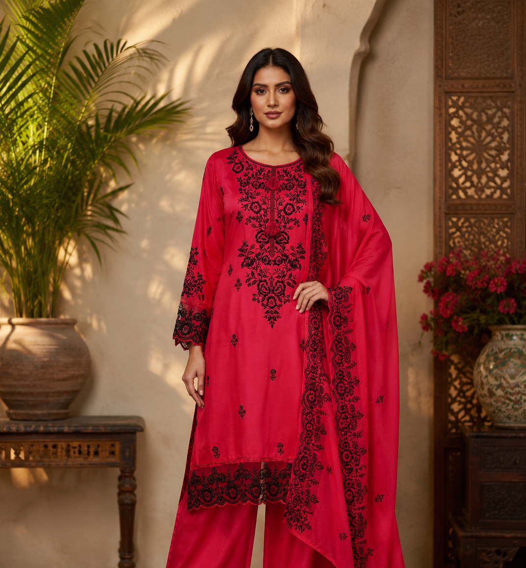 Shop Exclusive Designer Dresses with dupatta & Farshi Bottom