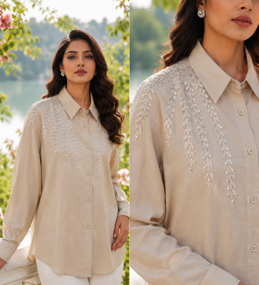 Western Top - Shirts for Women- Beige
