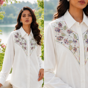 Western Top - Designer Shirts for Women : Embellished Western White