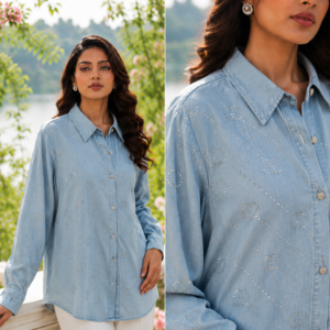 Western Top - Designer Shirts for Women- Bright Blue Denim