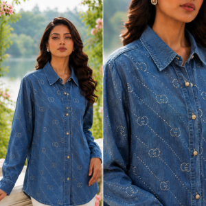 Western Top - Designer Shirts for Women- Dark Blue Denim