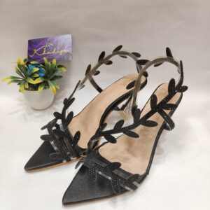 Sparkling leaf-inspired Black Sandals
