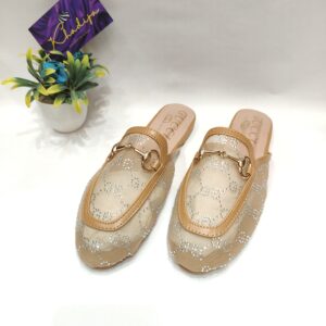 Beige rhineston half loafers