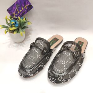 Black rhineston half loafers